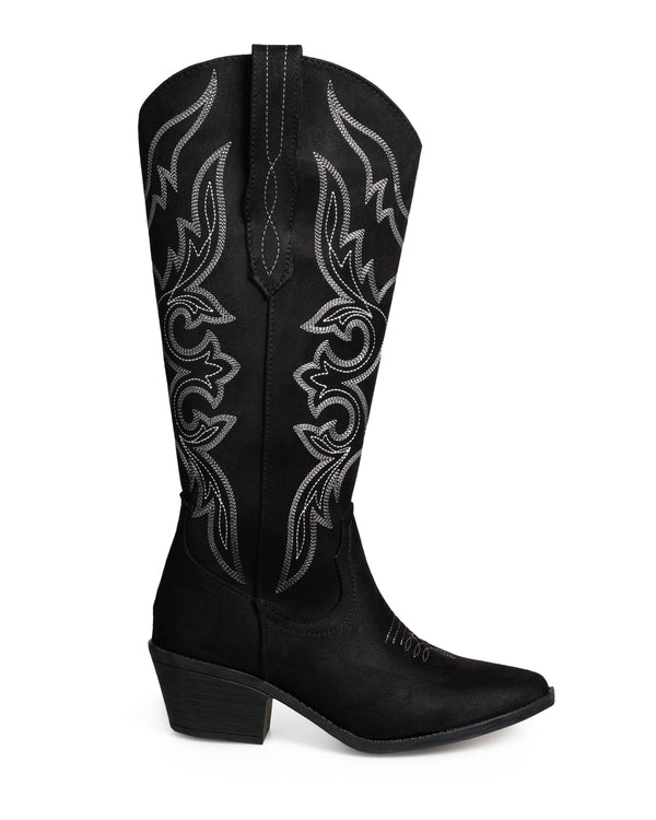 Bota Vaquera Negra Western Puntadas Gris 8011