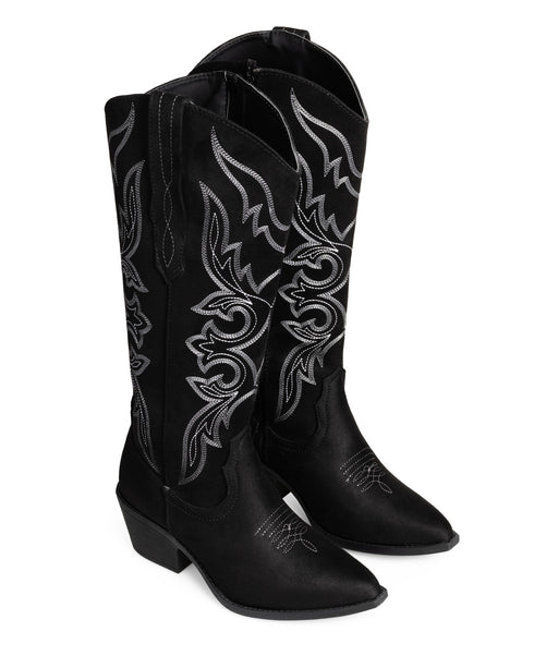 Bota Vaquera Negra Western Puntadas Gris 8011