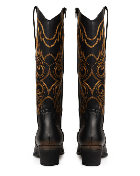 Bota Vaquera Negra Western Puntadas Bronce 8011