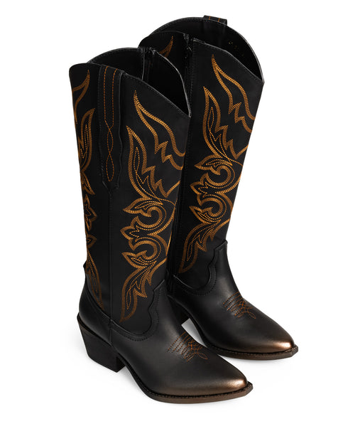 Bota Vaquera Negra Western Puntadas Bronce 8011