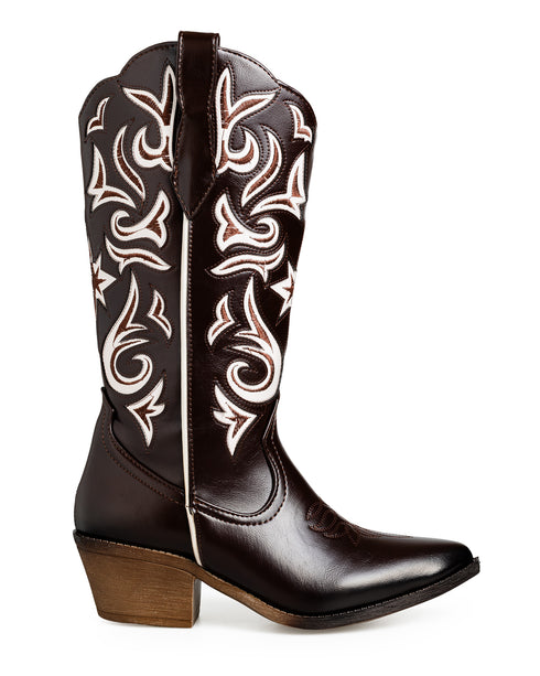 Bota Vaquera Café Líneas Blancas 8034