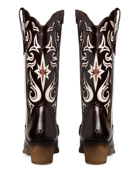 Bota Vaquera Café Líneas Blancas 8034