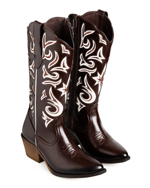Bota Vaquera Café Líneas Blancas 8034