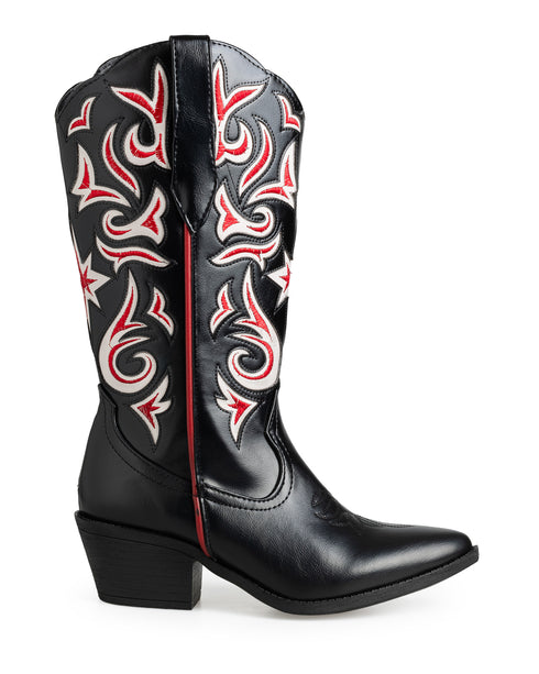 Bota Vaquera Negra Líneas Rojas 8034
