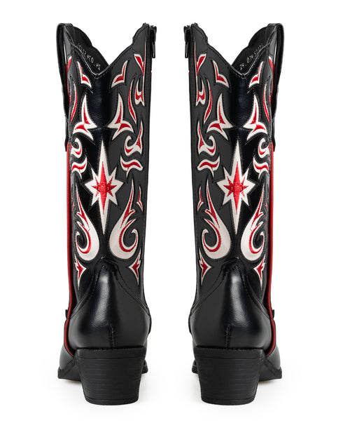 Bota Vaquera Negra Líneas Rojas 8034