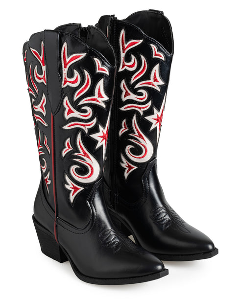 Bota Vaquera Negra Líneas Rojas 8034