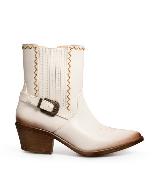 Botín Vaquero Latte Western Hebilla 8062