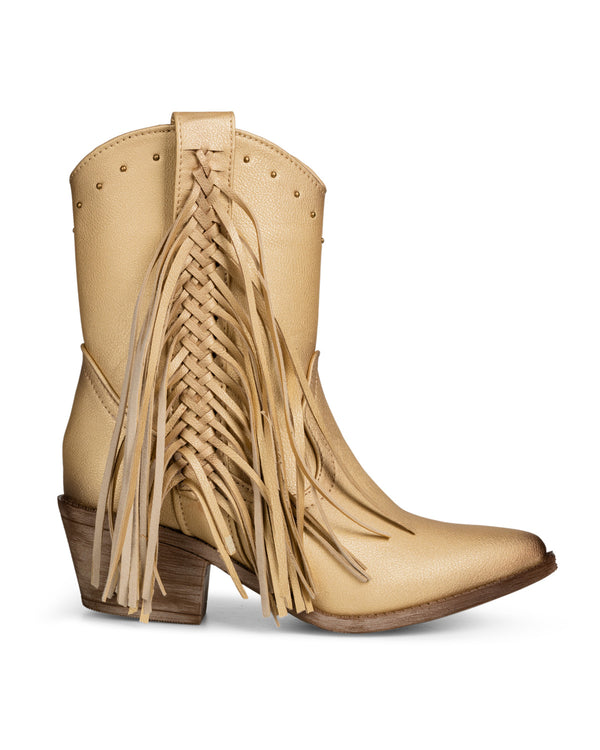 Botín Vaquero Beige Metálico Con Barbas 8064