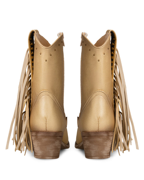 Botín Vaquero Beige Metálico Con Barbas 8064