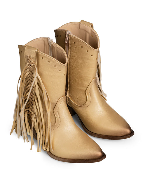 Botín Vaquero Beige Metálico Con Barbas 8064