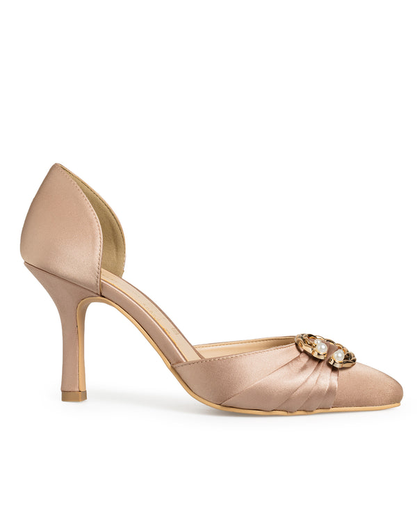 Zapatilla Oro Rosado Satín Hebilla 8307
