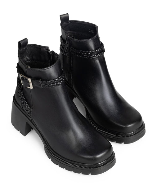 Botín Negro Hebilla Tiras Trenzadas 8590