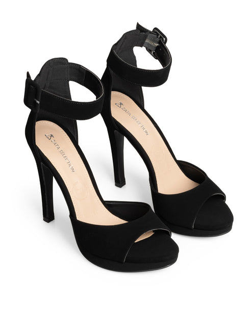 Zandalia De Tacón Negra Ankle Strap 9124