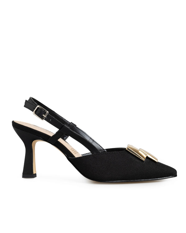 Zapatilla Negra Slingback Cuadros Oro 9711