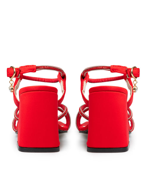 Sandalia Roja Tiras Brillos 9768