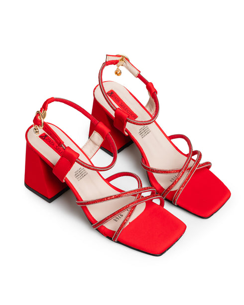 Sandalia Roja Tiras Brillos 9768