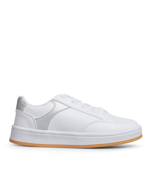 Tenis Deportivo Blanco Tira Plata 9807