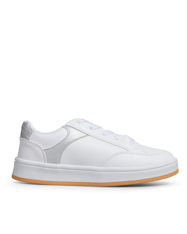 Tenis Deportivo Blanco Tira Plata 9807