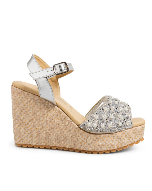 Plataforma Plata Tacón Cuña Brillos 9902