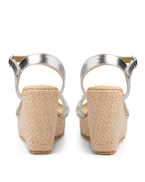 Plataforma Plata Tacón Cuña Brillos 9902