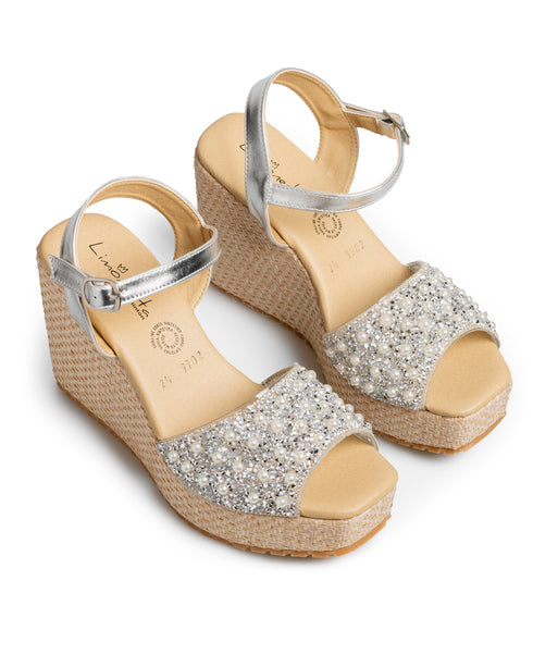 Plataforma Plata Tacón Cuña Brillos 9902