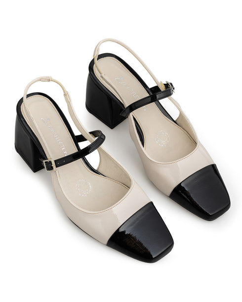 Zapatilla Blanca Slingback Punta Negra 10255