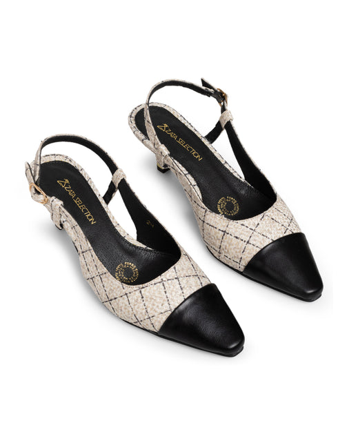 Zapatilla Slingback Kitten Heel Punta Negra 10351