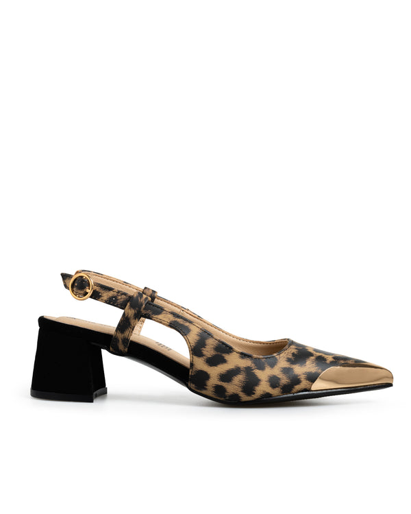 Zapatilla Leopardo Slingback Punta Dorada 1103R