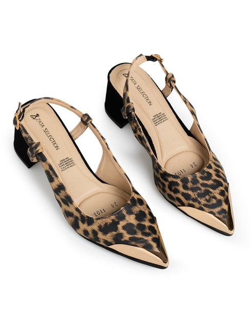 Zapatilla Leopardo Slingback Punta Dorada 1103R