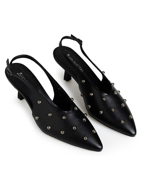 Zapatilla Negra Slingback Estoperoles 11117