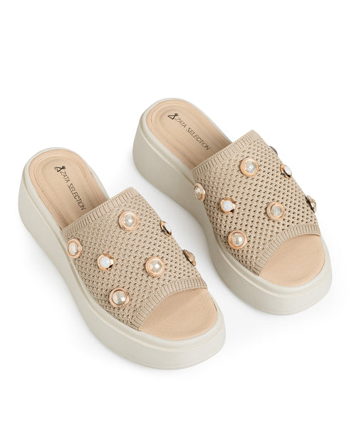 Sandalia Beige Malla Cristales 1251R