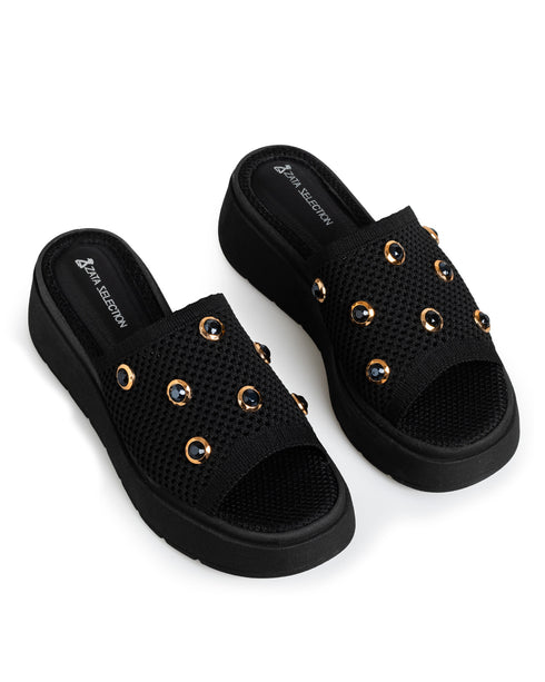 Sandalia Negra Malla Cristales 1251R