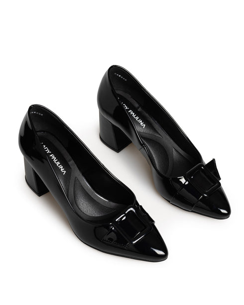 Zapatilla Negra Hebilla Tacón Grueso 16213