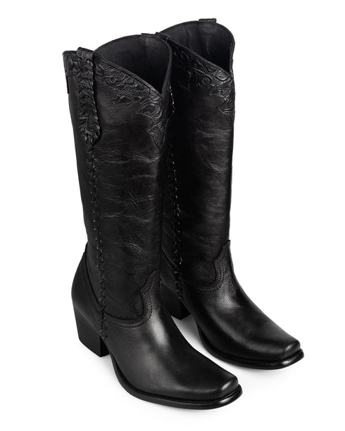 Bota Negra Vaquera Grabada 20162