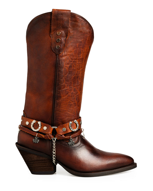 Bota Vaquera Miel Cinto Con Cadena 20929