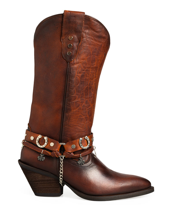 Bota Vaquera Miel Cinto Con Cadena 20929