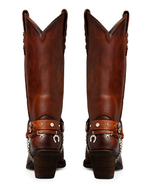 Bota Vaquera Miel Cinto Con Cadena 20929