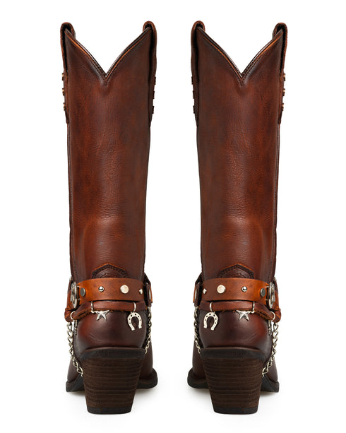 Bota Vaquera Miel Cinto Con Cadena 20929