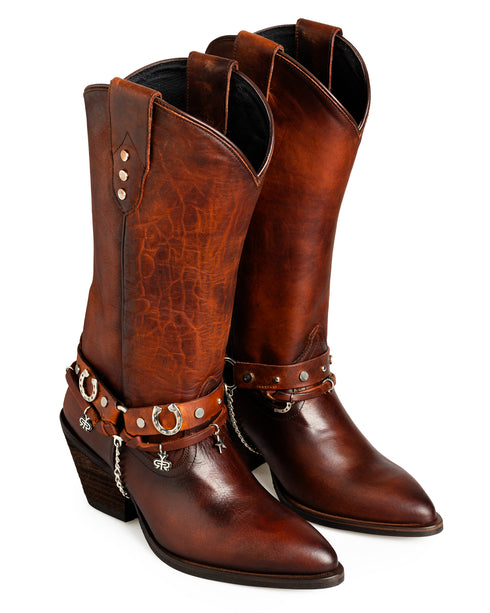 Bota Vaquera Miel Cinto Con Cadena 20929