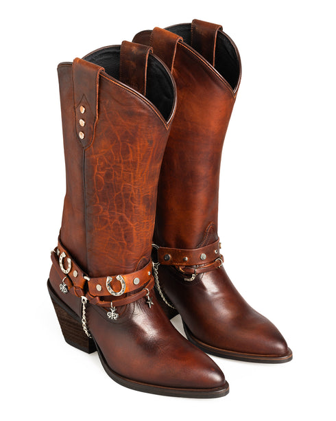 Bota Vaquera Miel Cinto Con Cadena 20929