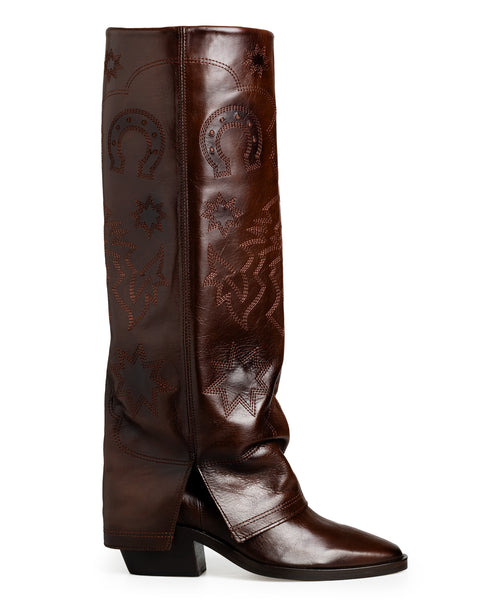 Bota Vaquera Café Grabada Solapa 20948