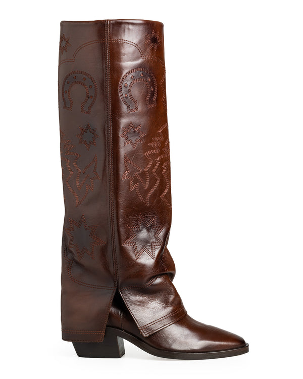 Bota Vaquera Café Grabada Solapa 20948