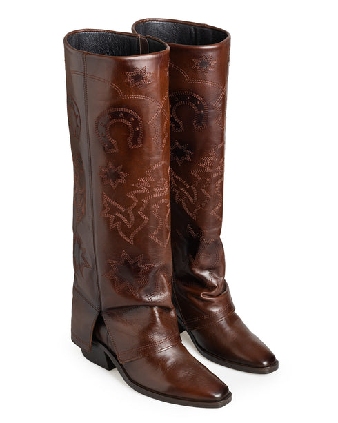 Bota Vaquera Café Grabada Solapa 20948