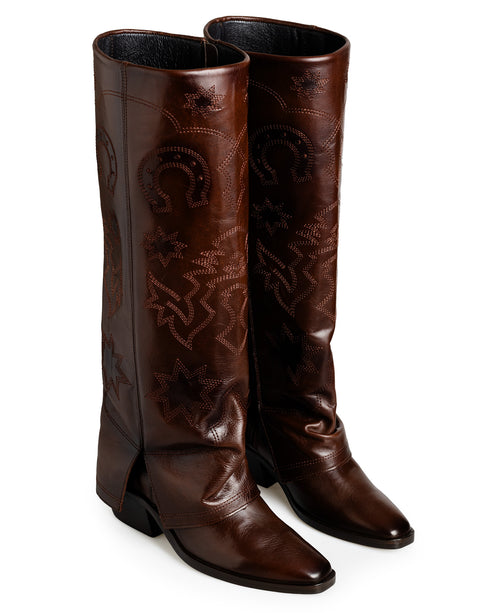 Bota Vaquera Café Grabada Solapa 20948