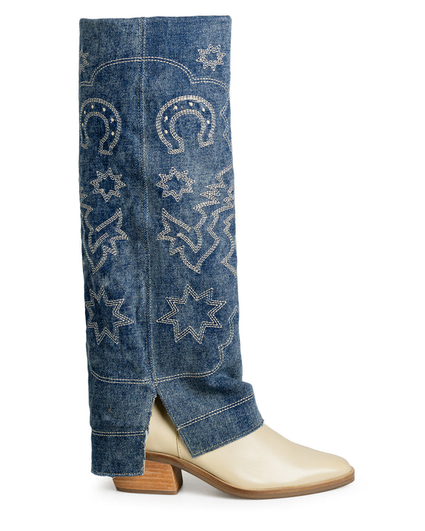 Bota Cubierta Azul Mezclilla Puntos Contraste 20950