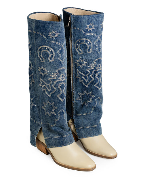 Bota Cubierta Azul Mezclilla Puntos Contraste 20950