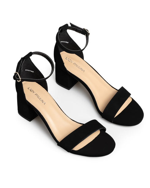Sandalia Negra Ankle Strap Tacón Ancho 21216