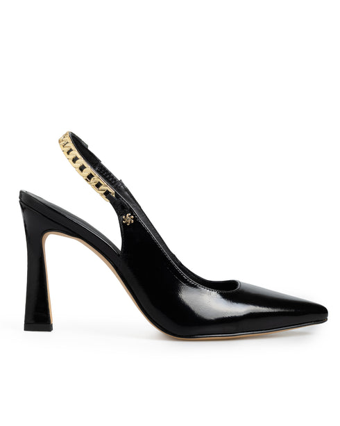 Zapatilla Negra Slingback Eslabones Oro 21327