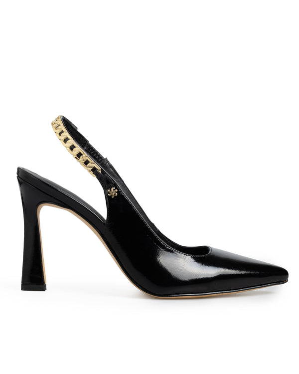 Zapatilla Negra Slingback Eslabones Oro 21327