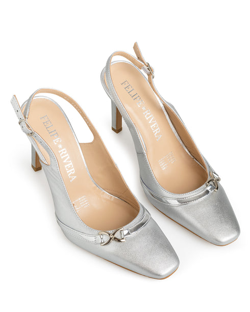 Zapatilla Plata Slingback Tira Herraje 22004
